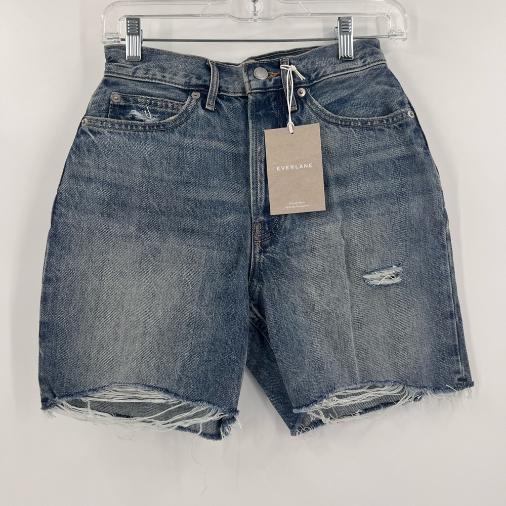 Everlane The Rigid Way High Jean Shorts Womens Size 25 Button Fly Distressed
